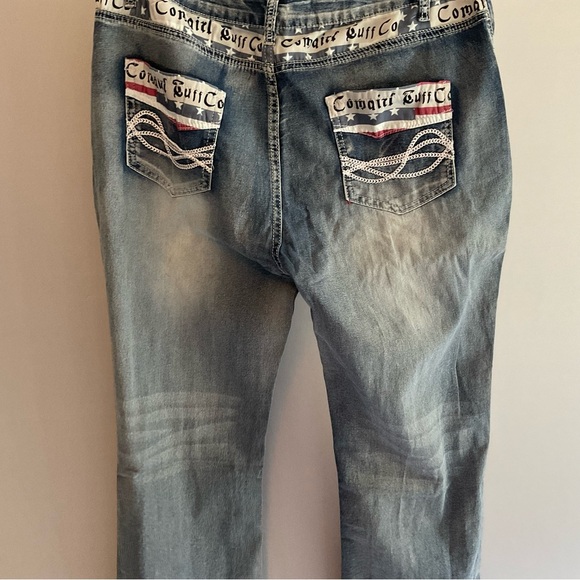 Cowgirl Tuff XL 32X29 Midrise, 5 Pocket, Whiskered, Bootcut Jeans, American Flag - Picture 8 of 16